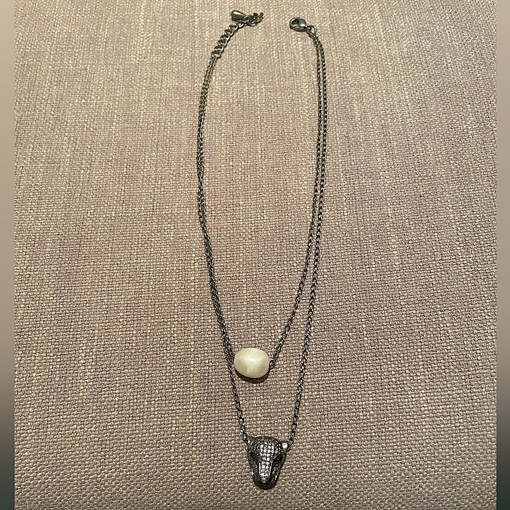 Double Strand Pearl and Charm Necklace